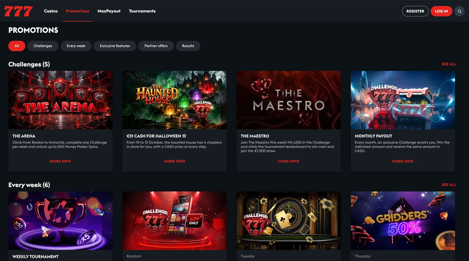 Sekcja promocji kasynowych oraz ofert specjalnych w serwisie 777 Casino