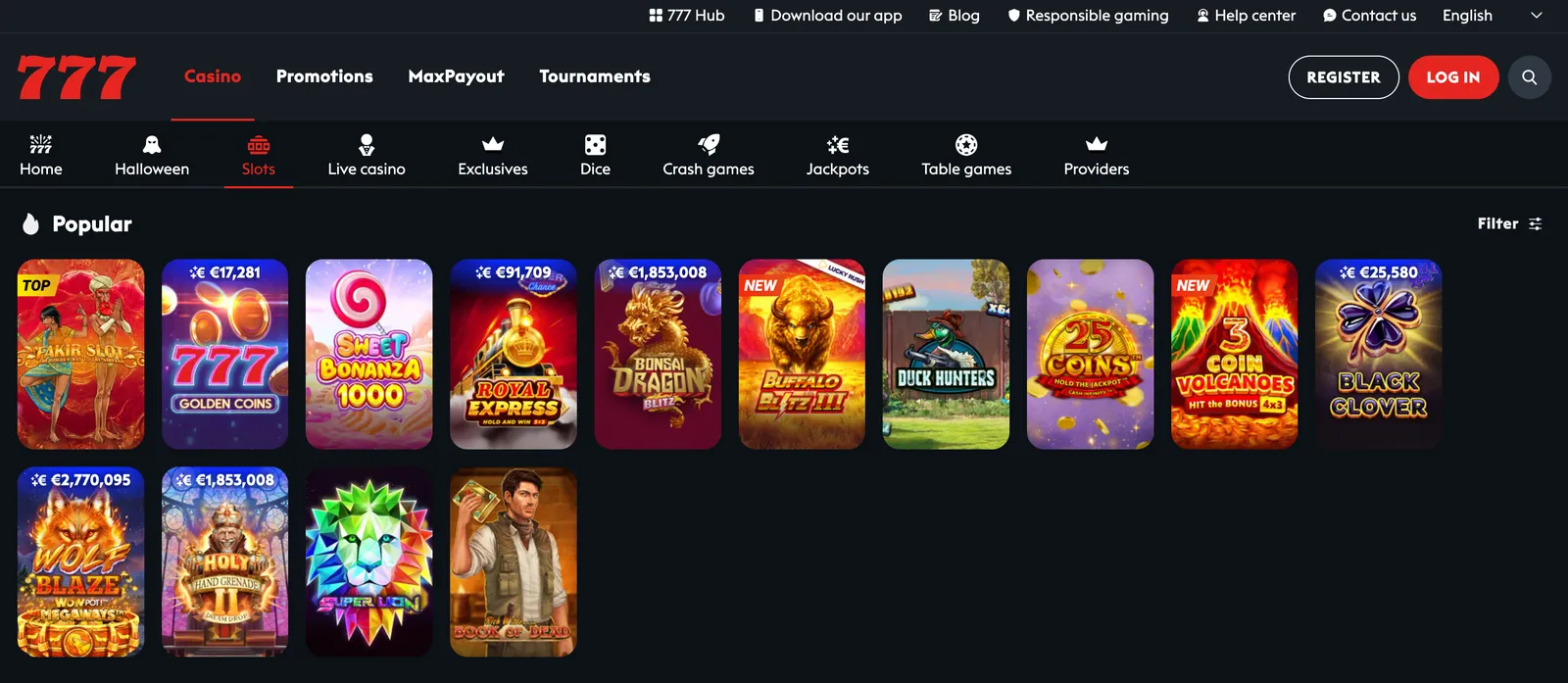 Wybór popularnych automatów do gry oraz wideo slotów w 777 Casino